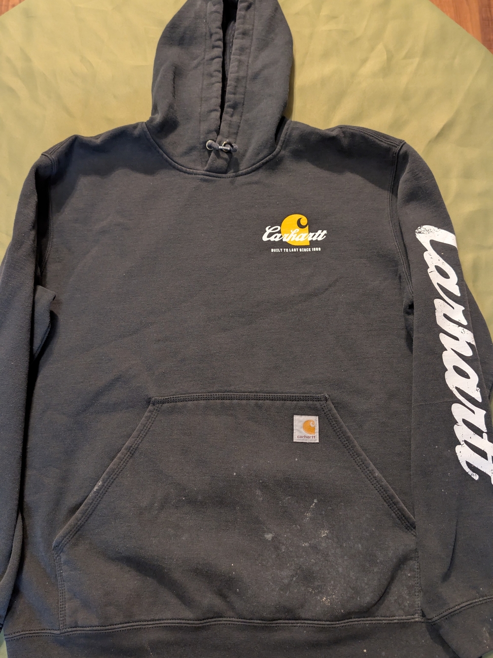 Distressed Carhartt Black Hooded Sweatshirt with Logo Print